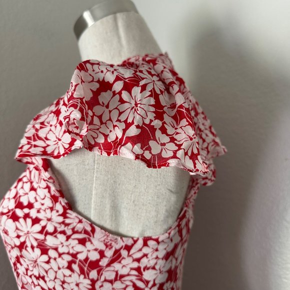 Burberry A Line Short Silk Dress Lace Flutter Sleeve Red White Floral Print Sz 6 - Picture 7 of 16